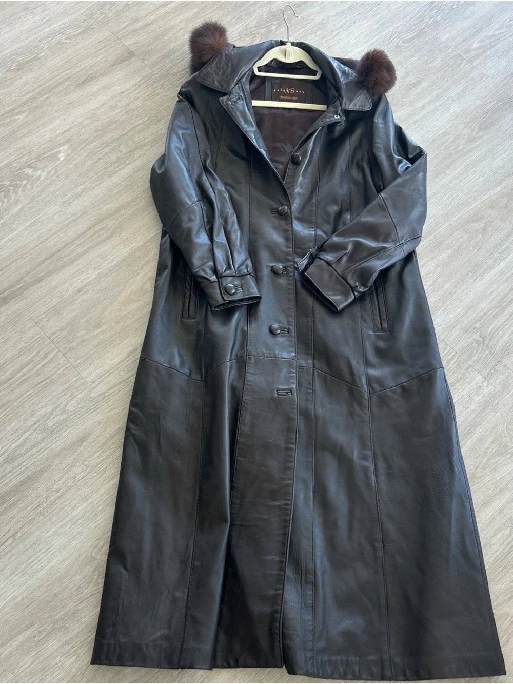 Vintage Leather Coat Womens M Brown Lamb Leather Fur Trim Hood Made Canada Long - Picture 3 of 15